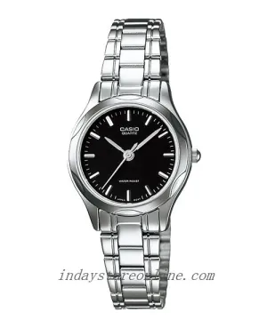 Casio Fashion Women's Watch LTP-1275D-1A Silver/Black Stainless Steel Band Mineral Glass Triple-fold Clasp