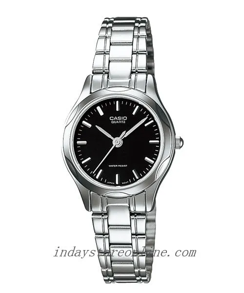 Casio Fashion Women's Watch LTP-1275D-1A Silver/Black Stainless Steel Band Mineral Glass Triple-fold Clasp