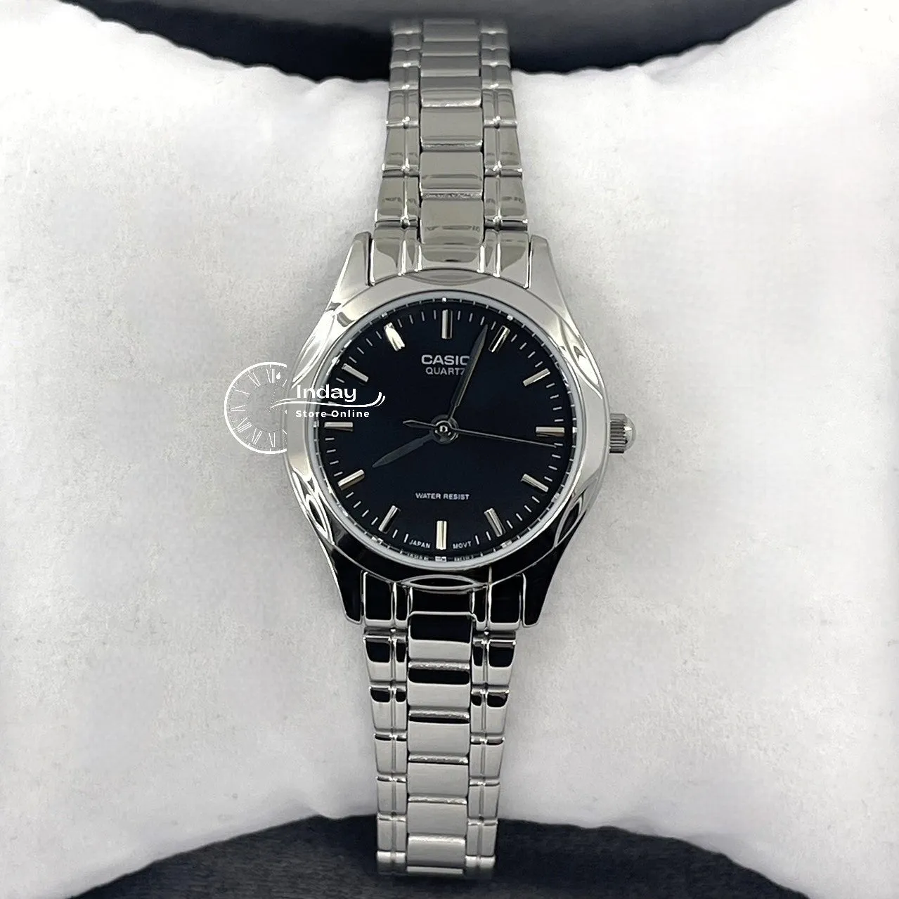 Casio Fashion Women's Watch LTP-1275D-1A Silver/Black Stainless Steel Band Mineral Glass Triple-fold Clasp