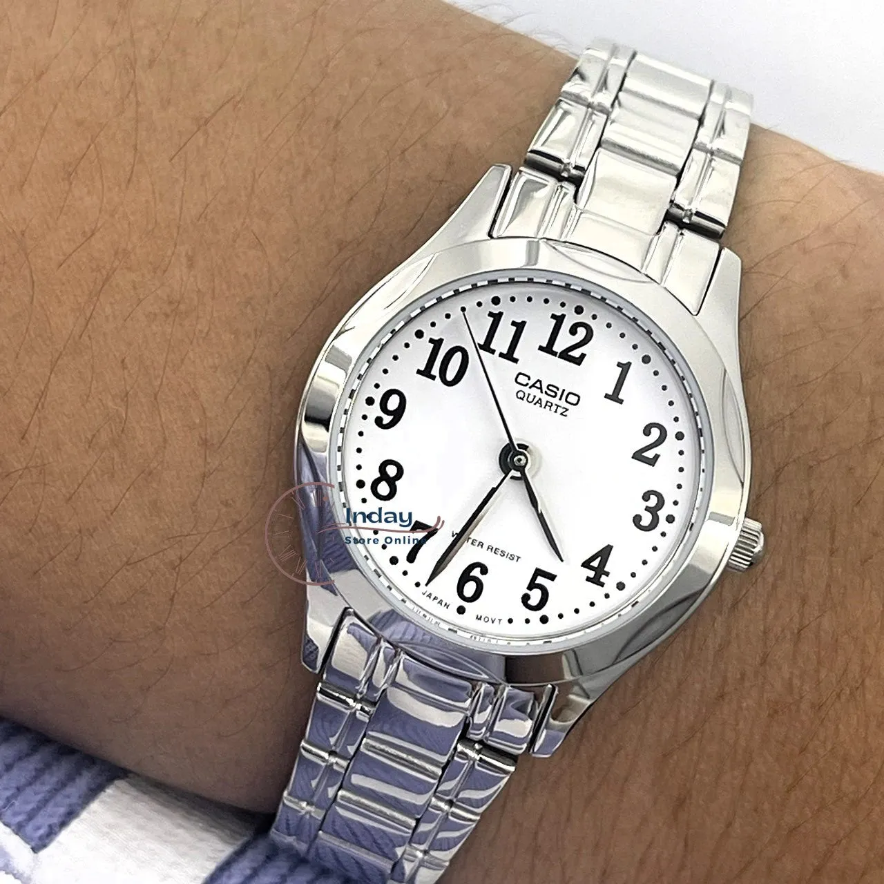 Casio Fashion Women's Watch LTP-1275D-7B Silver Stainless Steel Band Mineral Glass Triple-fold Clasp