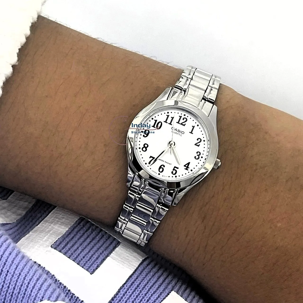 Casio Fashion Women's Watch LTP-1275D-7B Silver Stainless Steel Band Mineral Glass Triple-fold Clasp
