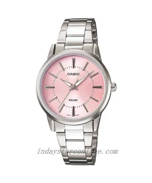 Casio Fashion Women's Watch LTP-1303D-4A Silver/Pink Stainless Steel Band Mineral Glass Triple-fold Clasp