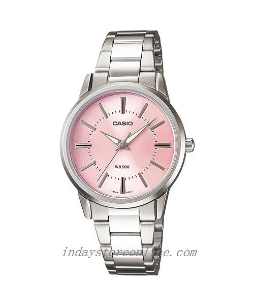 Casio Fashion Women's Watch LTP-1303D-4A Silver/Pink Stainless Steel Band Mineral Glass Triple-fold Clasp