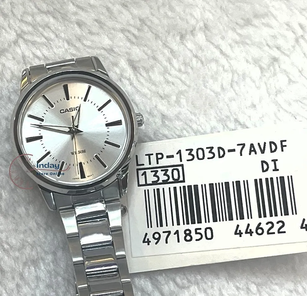 Casio Fashion Women's Watch LTP-1303D-7A Silver Stainless Steel Band Mineral Glass Triple-fold Clasp