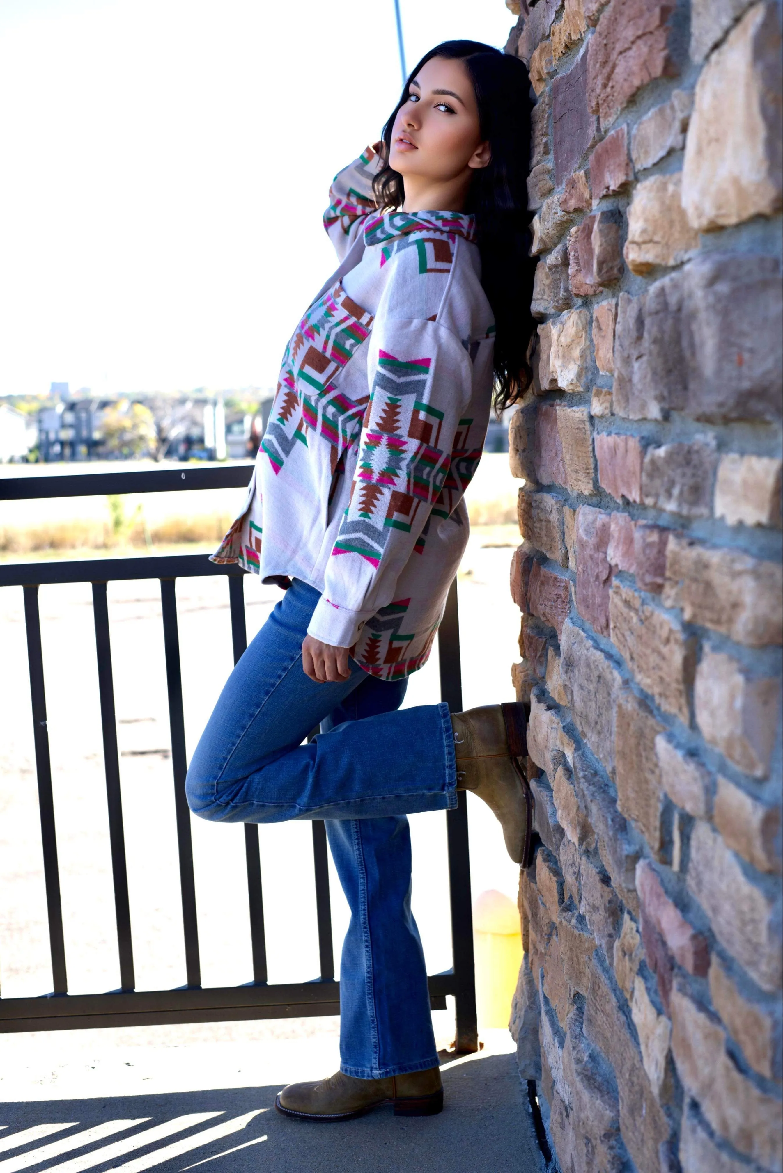 Cassandra Pink/Green Aztec Print Jacket