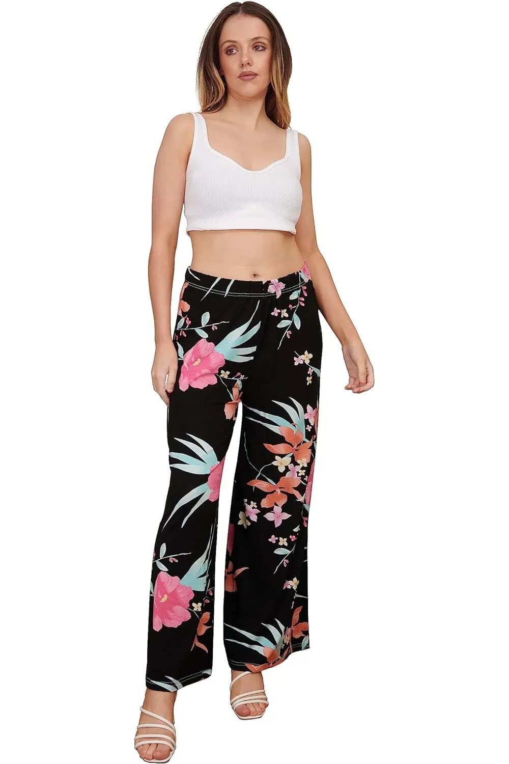 Cerise Aqua Floral Print Palazzo Trouser