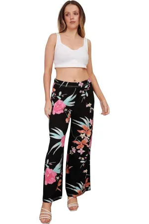Cerise Aqua Floral Print Palazzo Trouser
