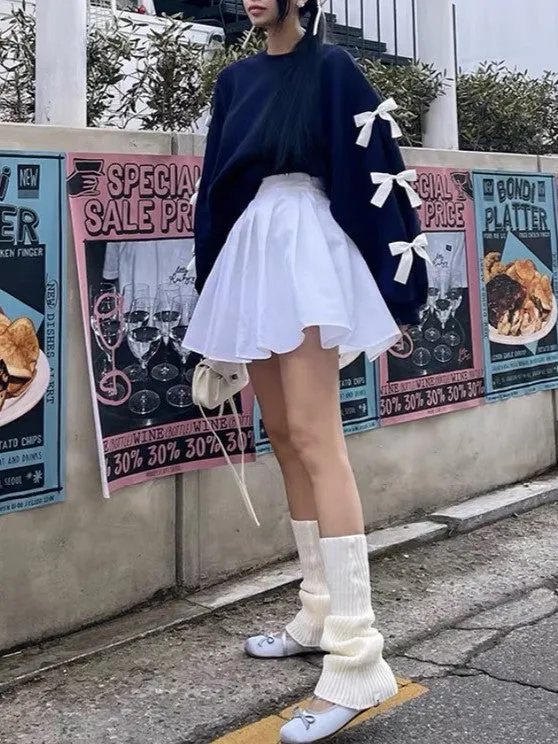 CH5484 Women's Autum New Bow Decor Fleece Sweatshirt