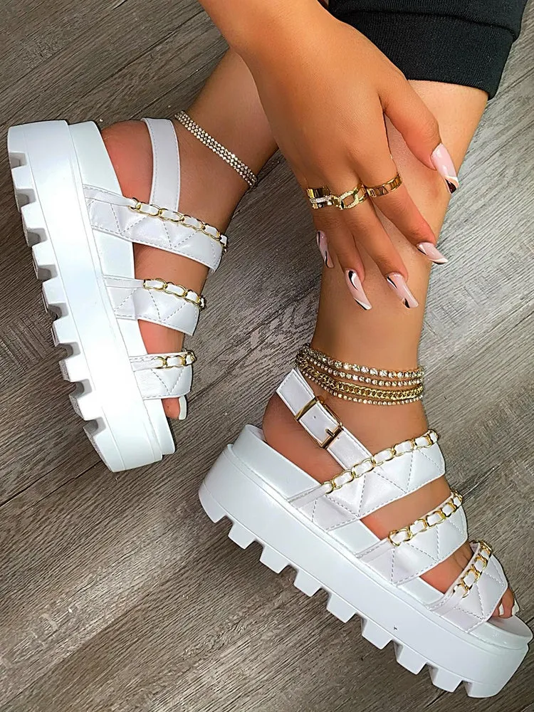 Chain Adjusting Buckle Thick Sole Sandals