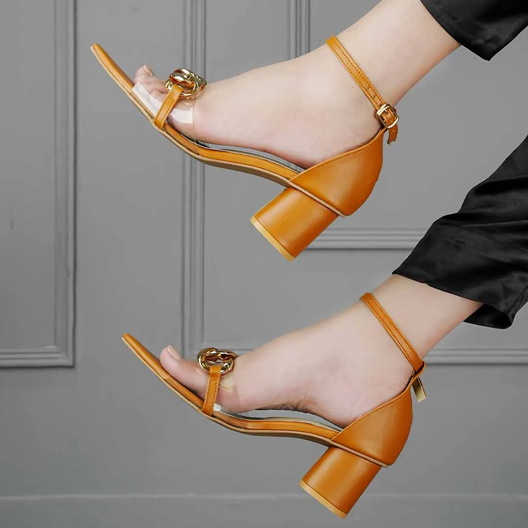 Chain Luxe Heels Brown