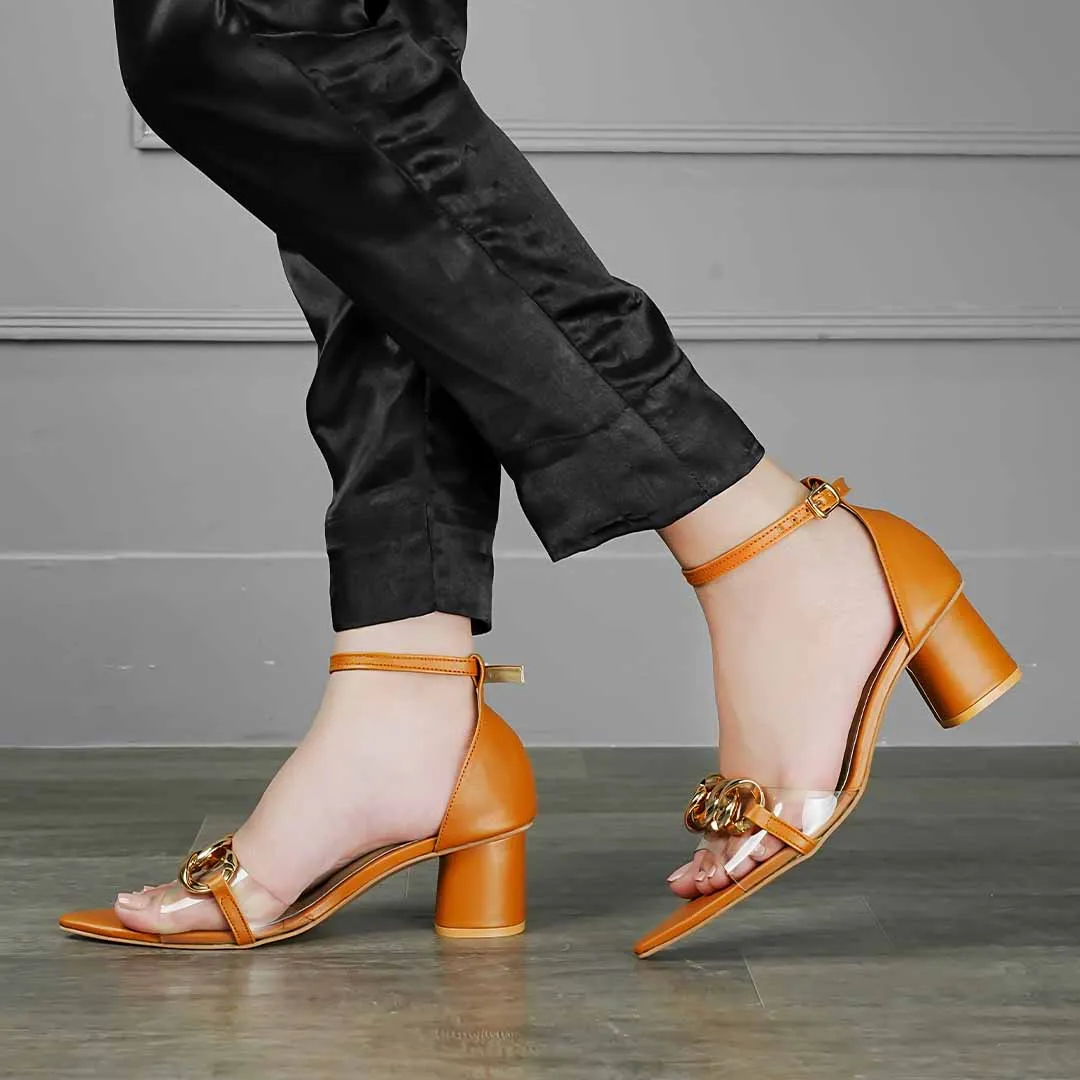 Chain Luxe Heels Brown