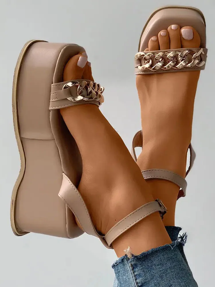 Chain Thick Sole Buckle Sandals