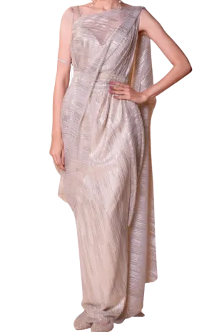 Champagne Metallic Pre-Draped Belted Sari