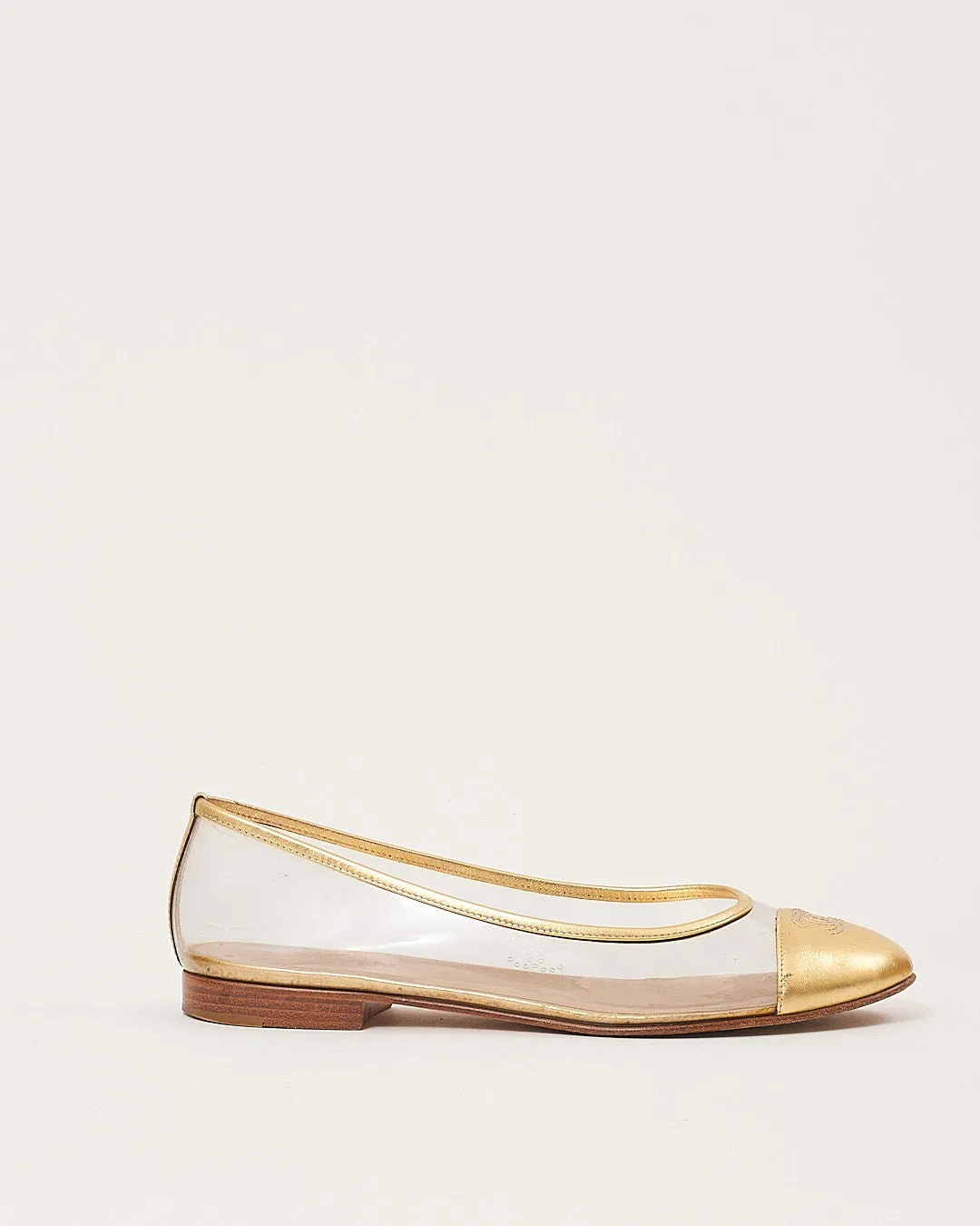 Chanel Gold PVC Ballerina CC Logo Flats - 38