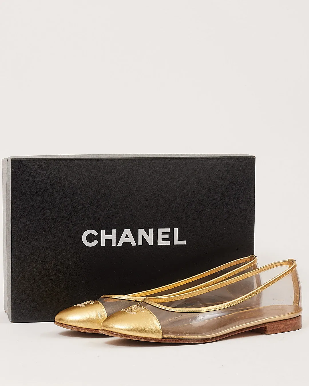 Chanel Gold PVC Ballerina CC Logo Flats - 38