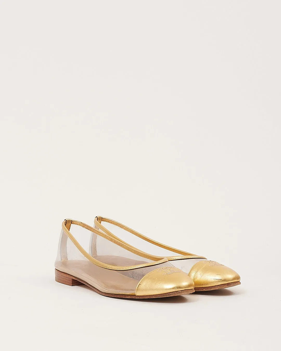 Chanel Gold PVC Ballerina CC Logo Flats - 38