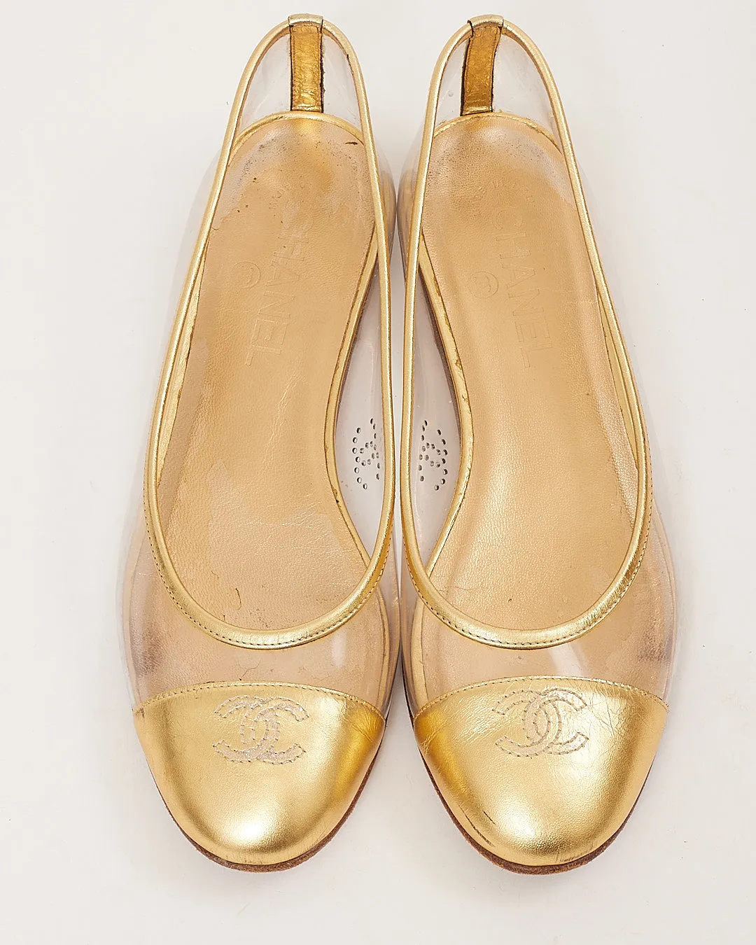 Chanel Gold PVC Ballerina CC Logo Flats - 38