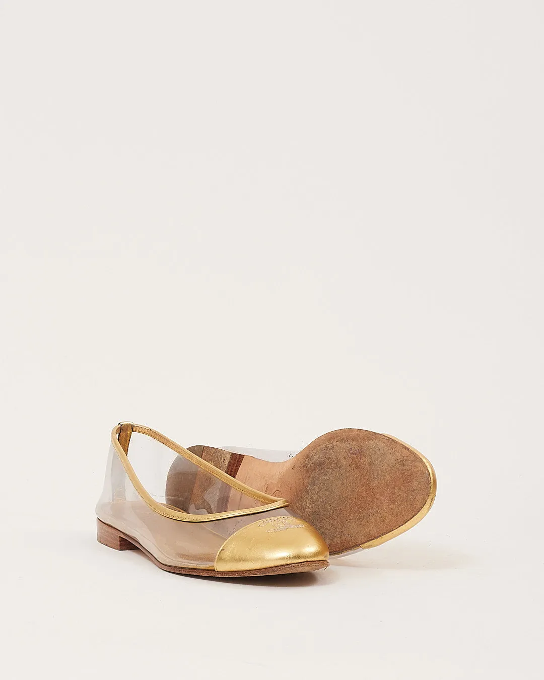 Chanel Gold PVC Ballerina CC Logo Flats - 38