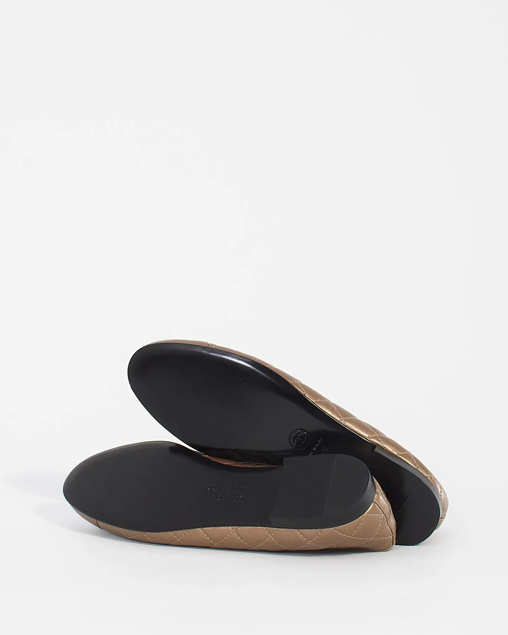 Chanel Metallic Bronze Quilted Leather CC Ballerina Flats - 39.5