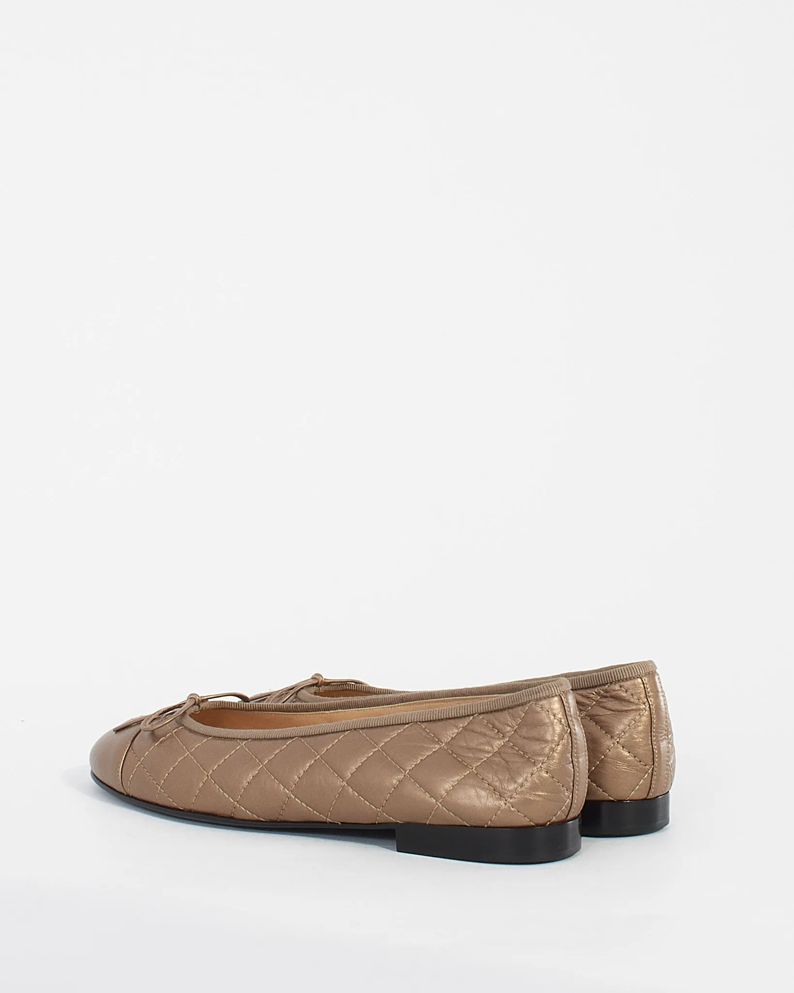 Chanel Metallic Bronze Quilted Leather CC Ballerina Flats - 39.5