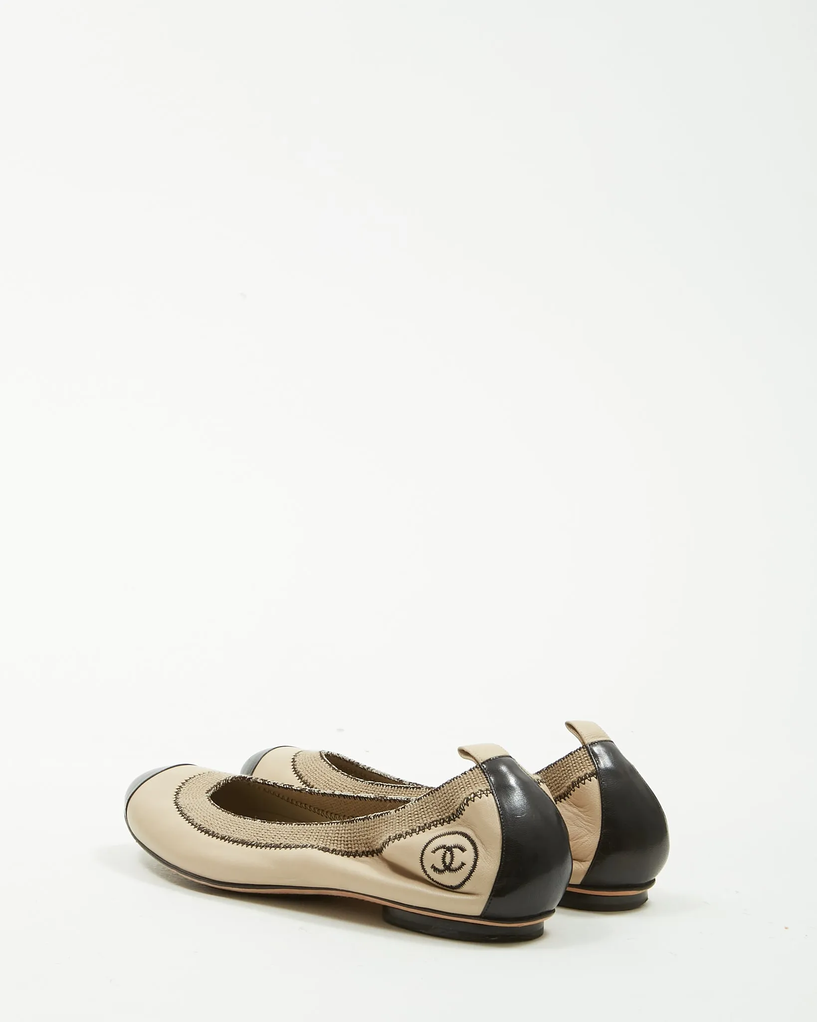 Chanel Taupe Beige & Black Ballerina Flats - 41