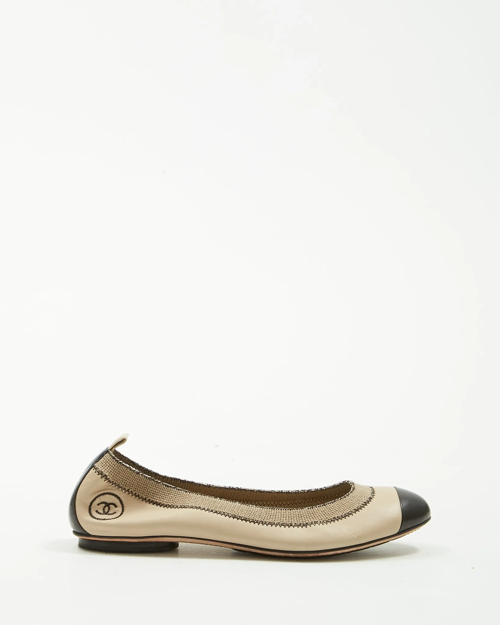 Chanel Taupe Beige & Black Ballerina Flats - 41
