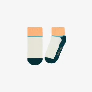 Chaussettes courtes orange et turquoise avec bloc de couleurs, enfant  || Short orange and turquoise socks with color block, child