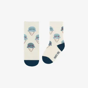 Chaussettes crème avec jolies crèmes glacées bleues, bébé || Cream socks with cute blue ice cream, baby