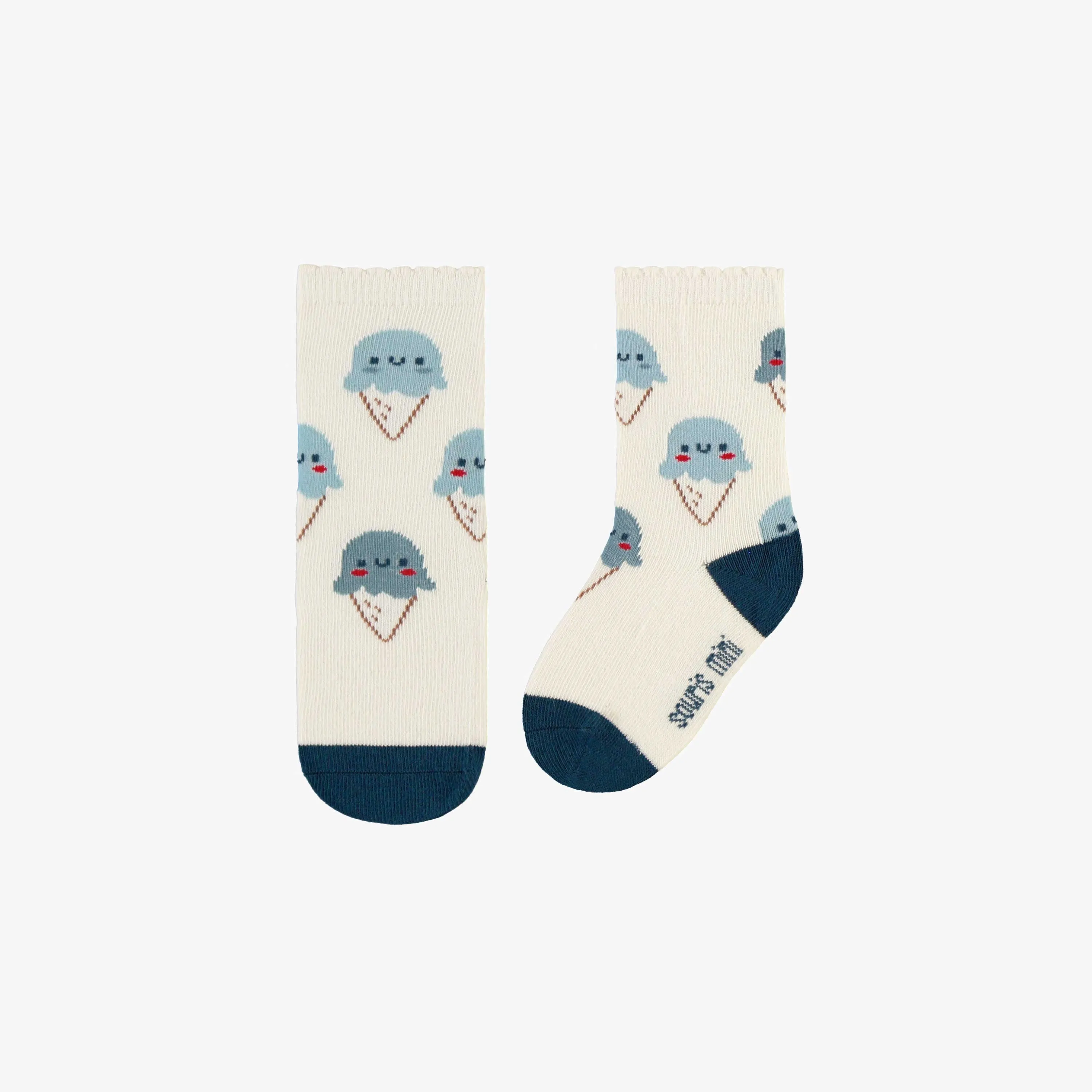 Chaussettes crème avec jolies crèmes glacées bleues, bébé || Cream socks with cute blue ice cream, baby