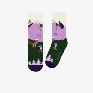 Chaussettes mauves et vertes avec canards, enfant || Purple and green socks with ducks, child