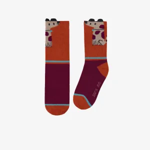 Chaussettes orange brulé avec un chien, enfant || Burnt orange socks with a dog, child