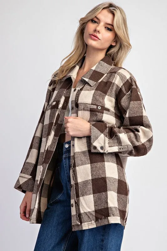 Checker Print Button Down Shacket