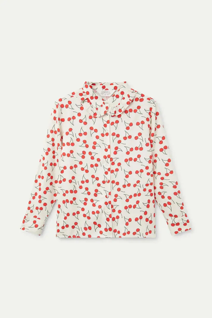 Cherry Print Ruffle Collar Shirt