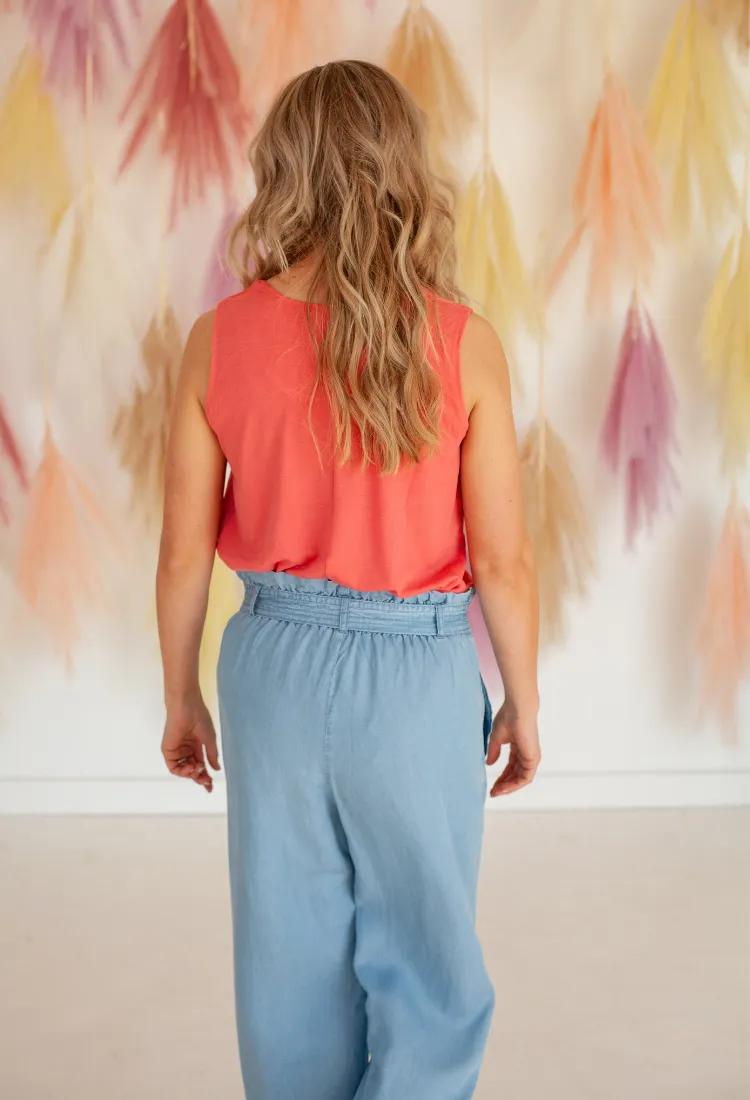 Chic Paperbag Pants in Chambray