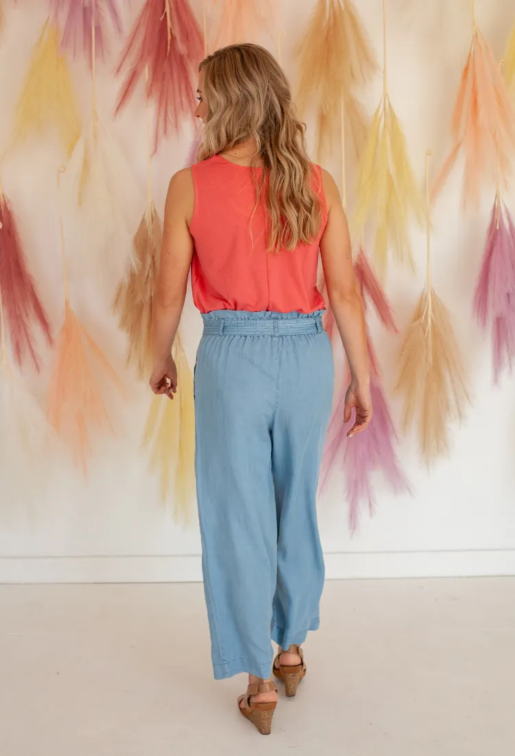 Chic Paperbag Pants in Chambray