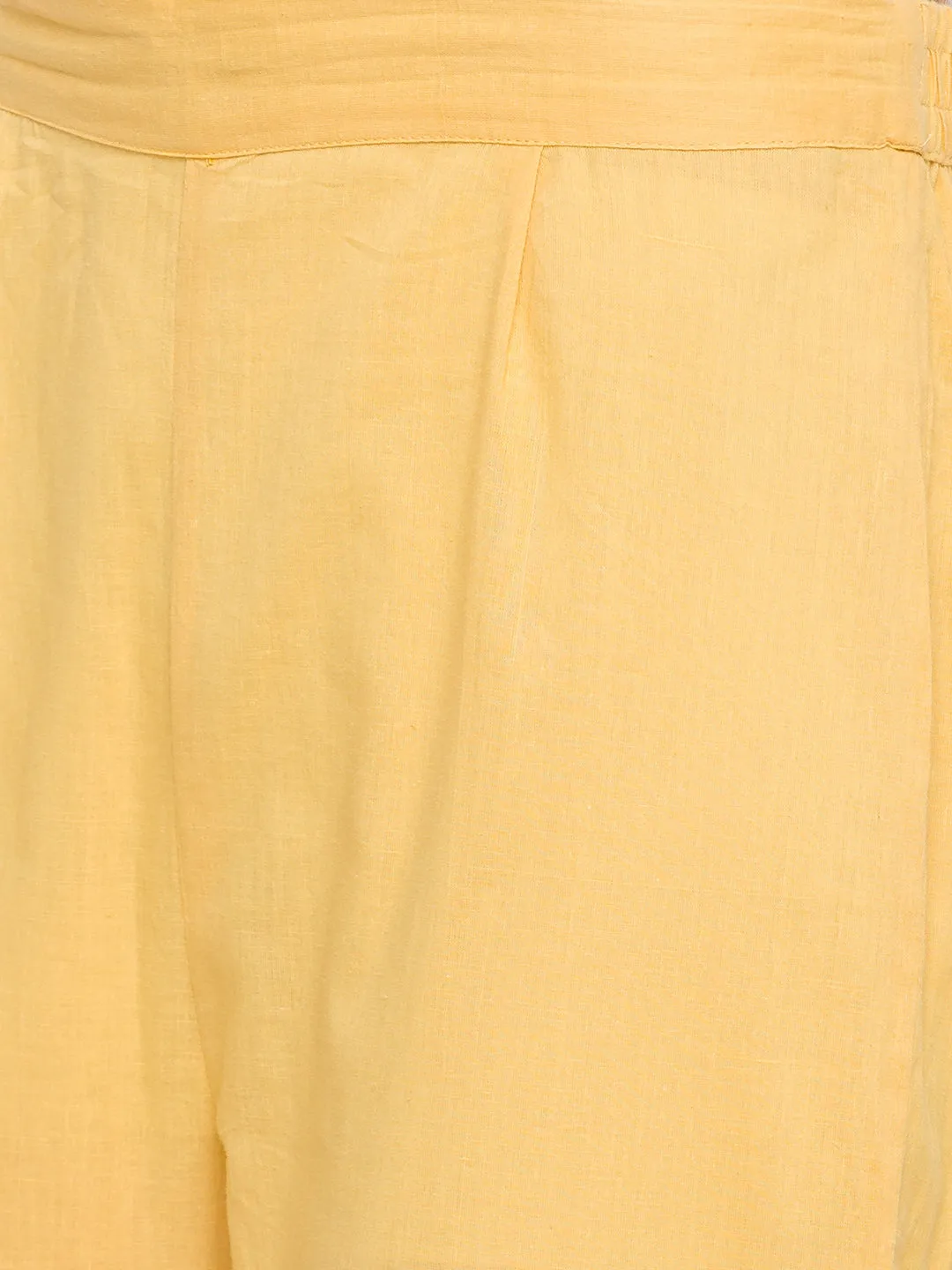 Chiffon round neck Flared Sleeves Lemon Color Floral printed Ethnic wear Kaftan With Pant for women - ZOLA