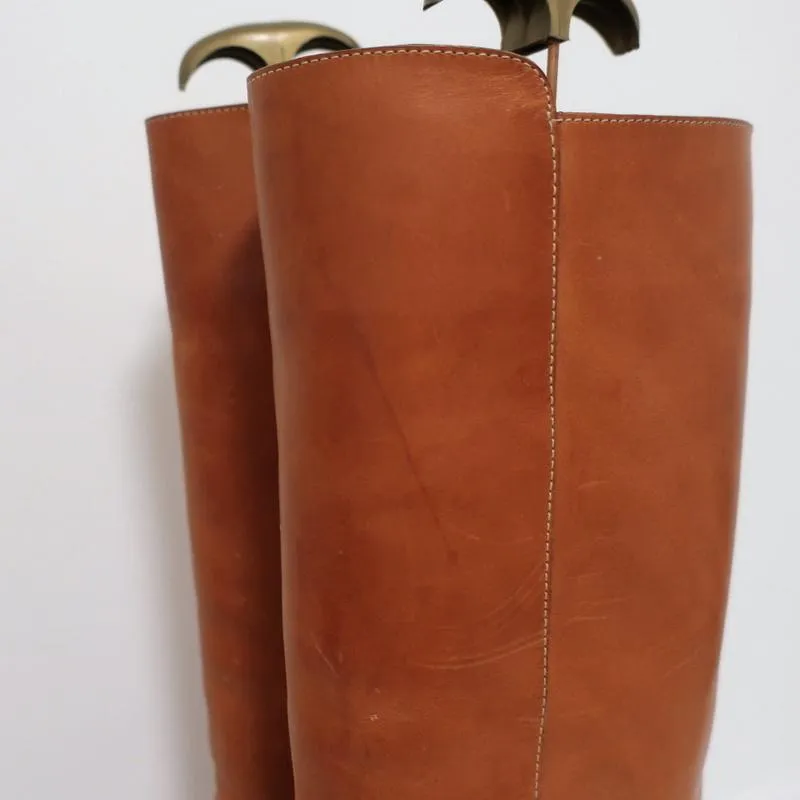 Chloe Tucson Riding Boots Brown Leather and Metal Size 39 Knee High Flat Boots