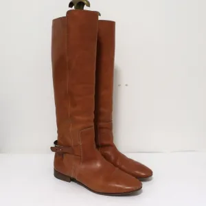 Chloe Tucson Riding Boots Brown Leather and Metal Size 39 Knee High Flat Boots