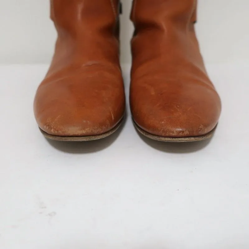 Chloe Tucson Riding Boots Brown Leather and Metal Size 39 Knee High Flat Boots