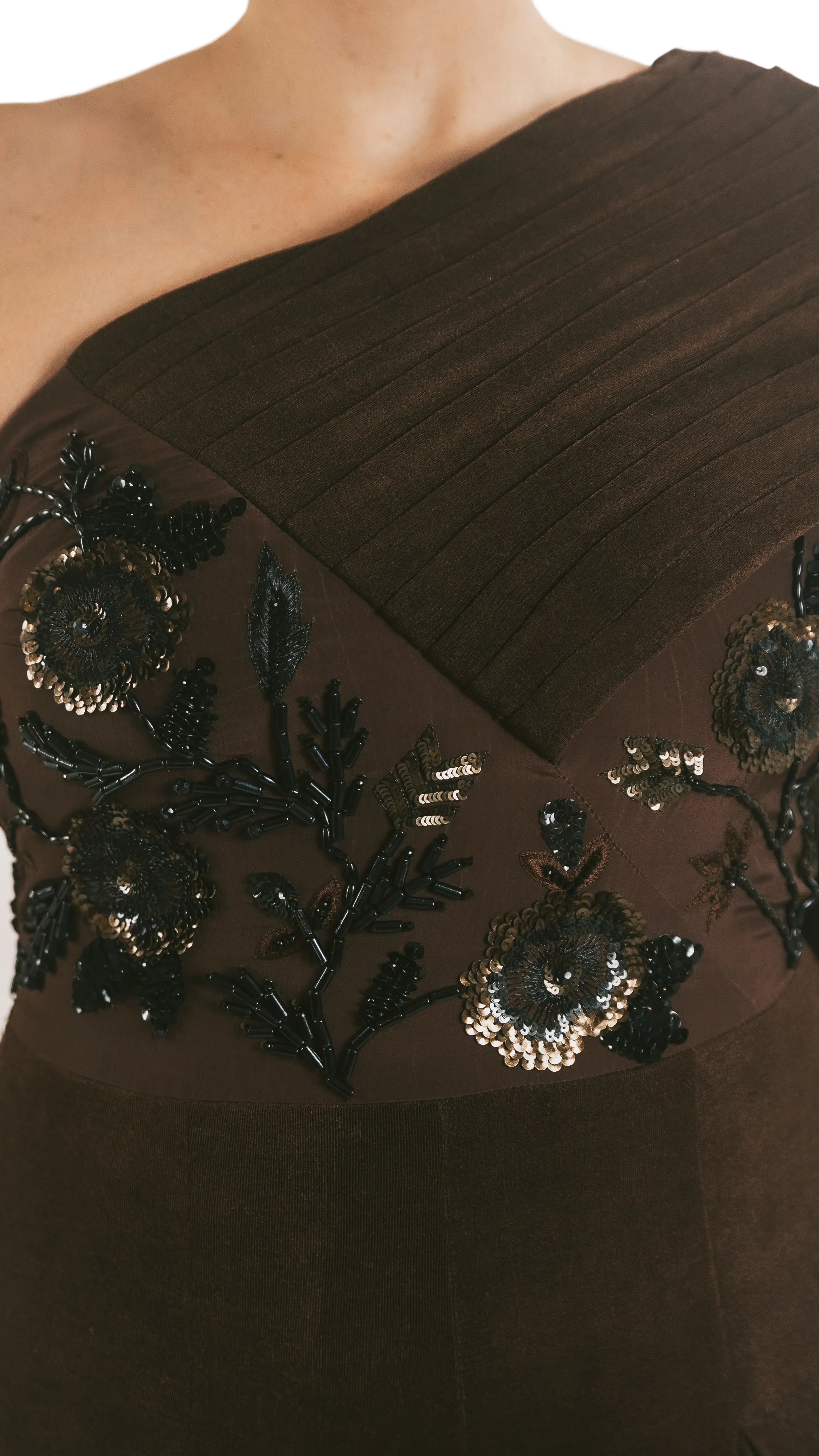 Chocolate Embellished Draped Cape Jumpsuit