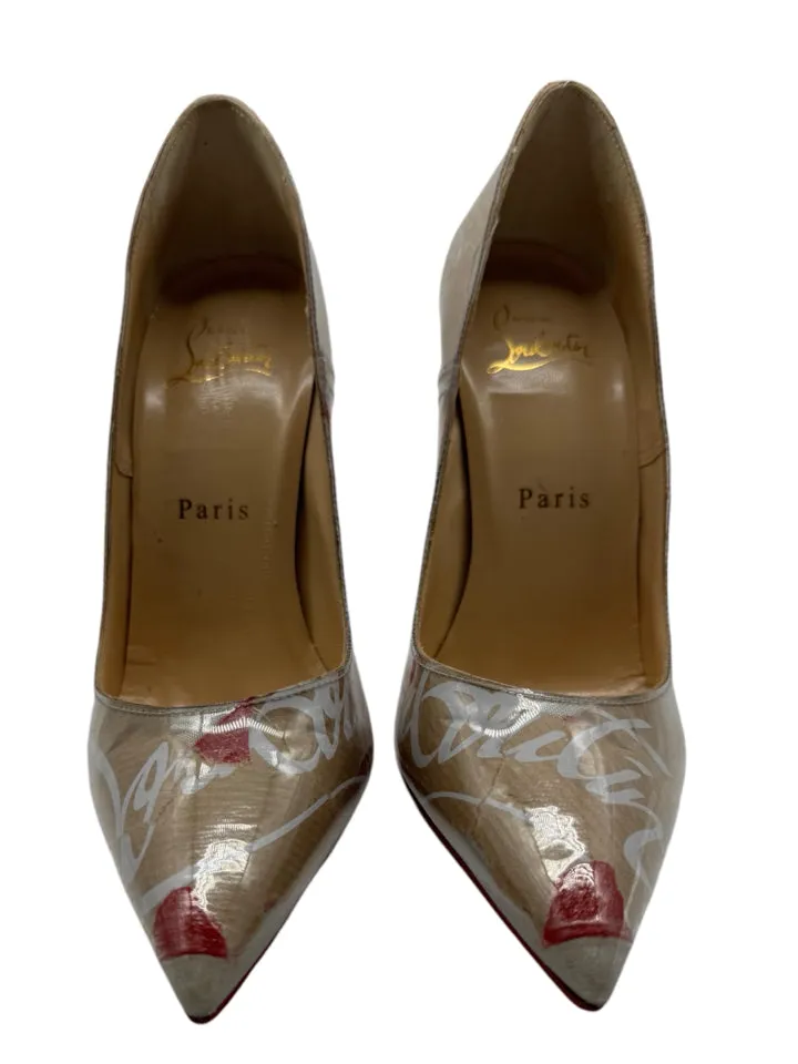 Christian Louboutin Tan Graphic Print D'Orsay Size 36 ~ US 6 Women's Shoes