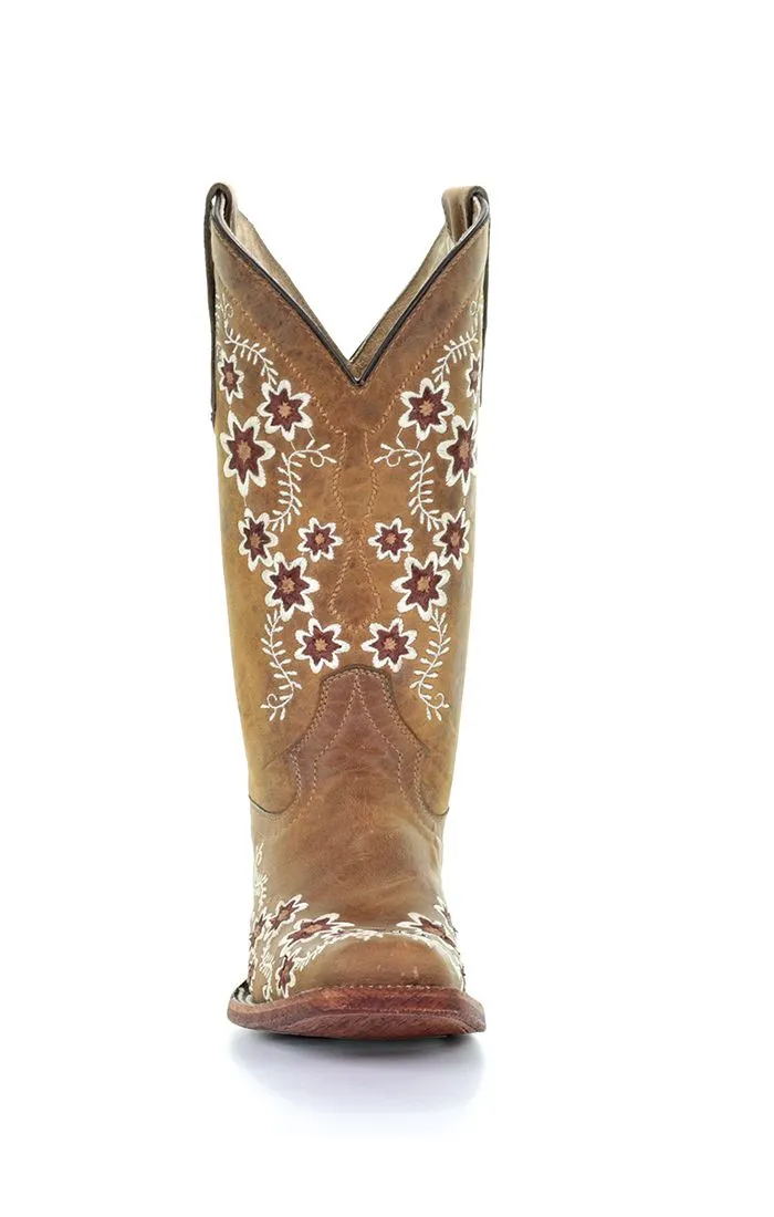 Circle G Tan Floral Embroidery Square Toe Boots L5382