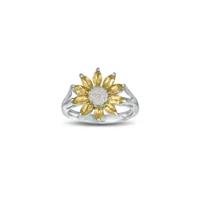 Citrine and Diamond Accent Flower Ring in Silver