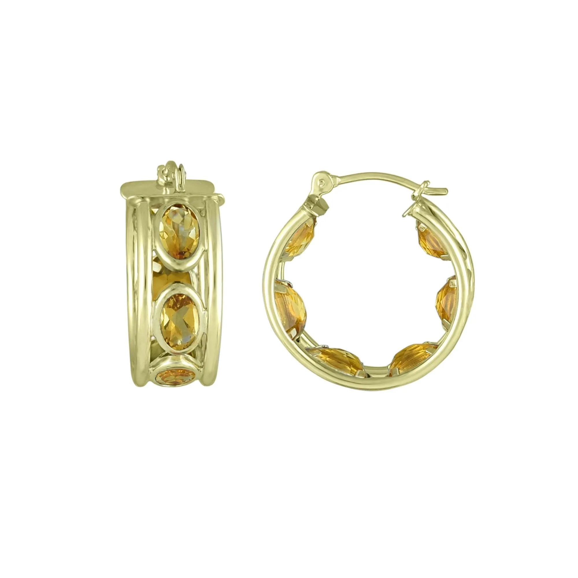 Citrine Huggy Hoop Fashion Earrings in 10K Yellow Gold
