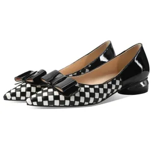 classic plaid pattern genuine leather high heels comfortable low-heeled office women heels pointed toe high heel shoes