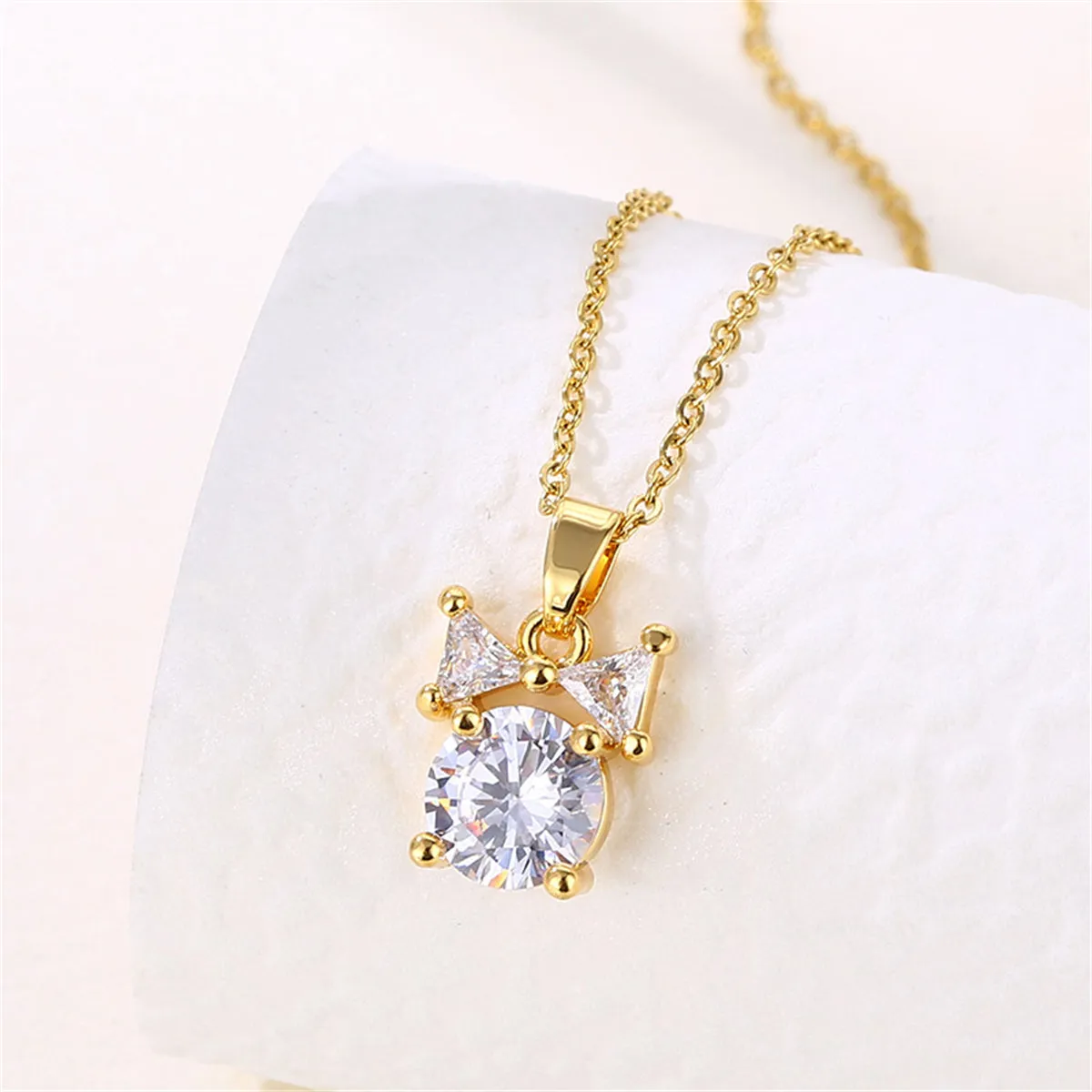 Clear Crystal & 18K Gold-Plated Bow Pendant Necklace