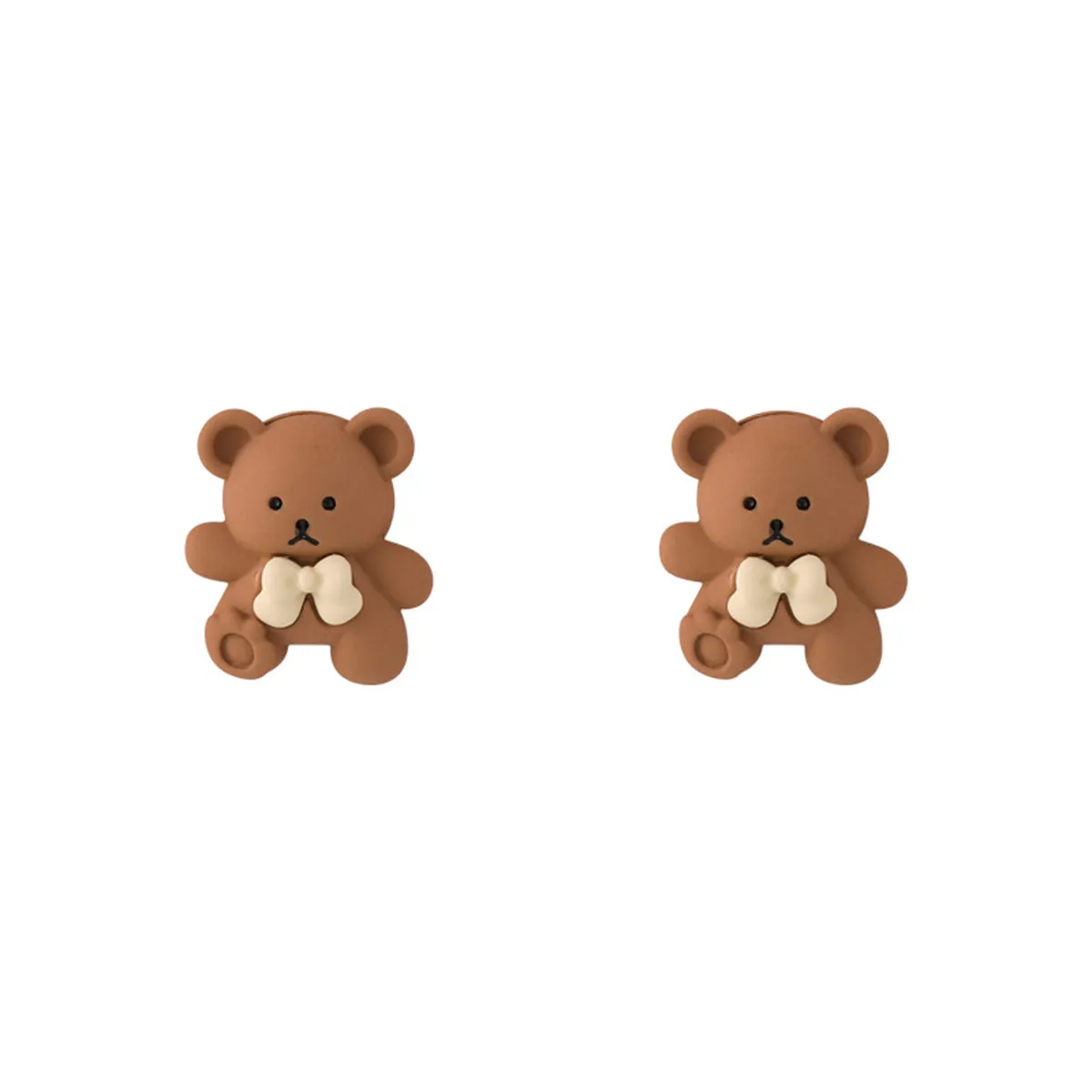 Coffee & Silver-plated Bear Stud Earrings