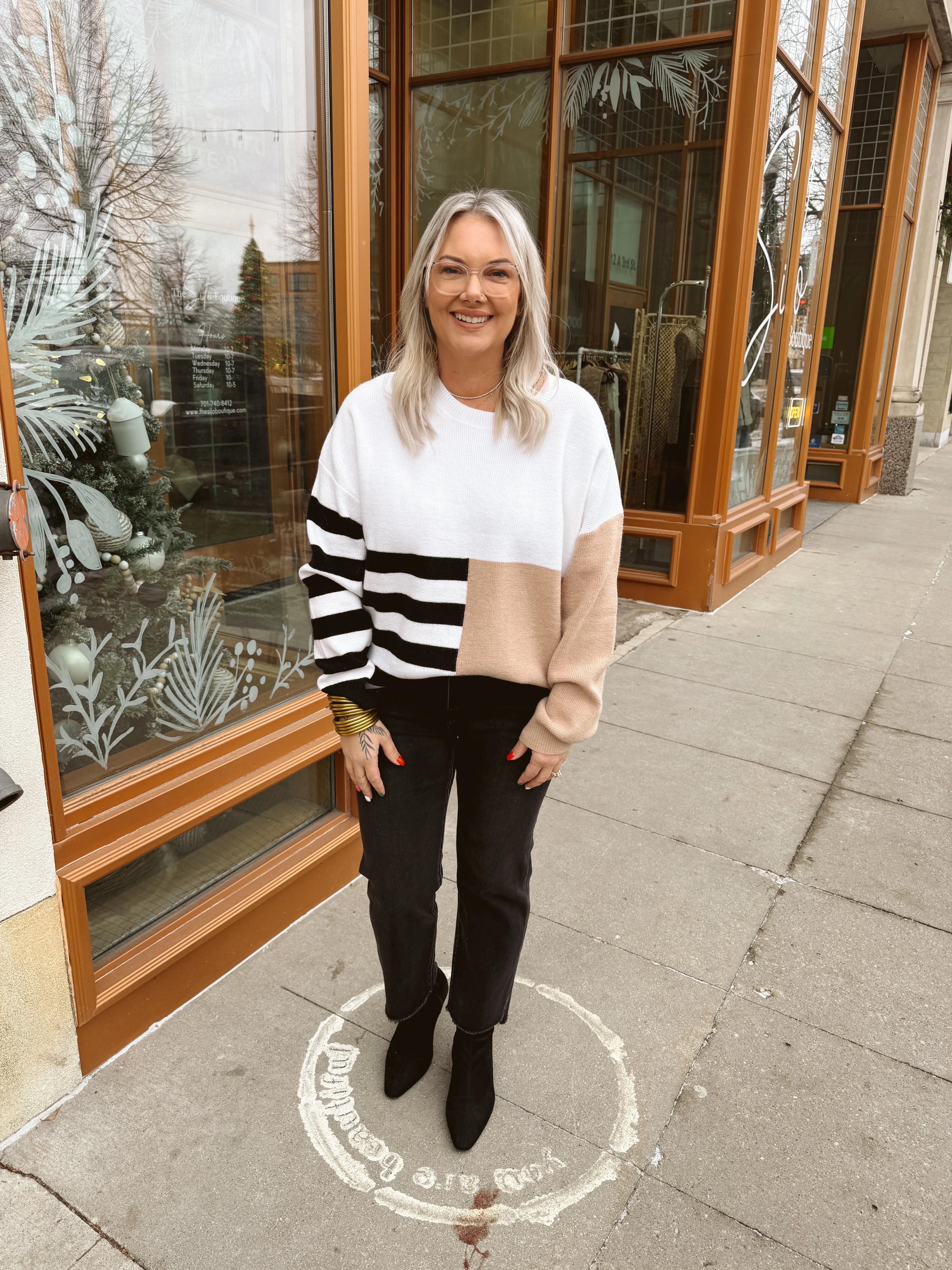Color Block & Stripe Knit Sweater