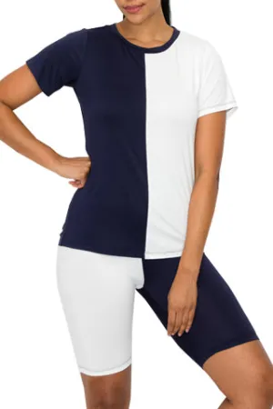 COLOR BLOCK SHORT SLEEVE&BIKER SHORT SET(KSE4008) <Bundle>