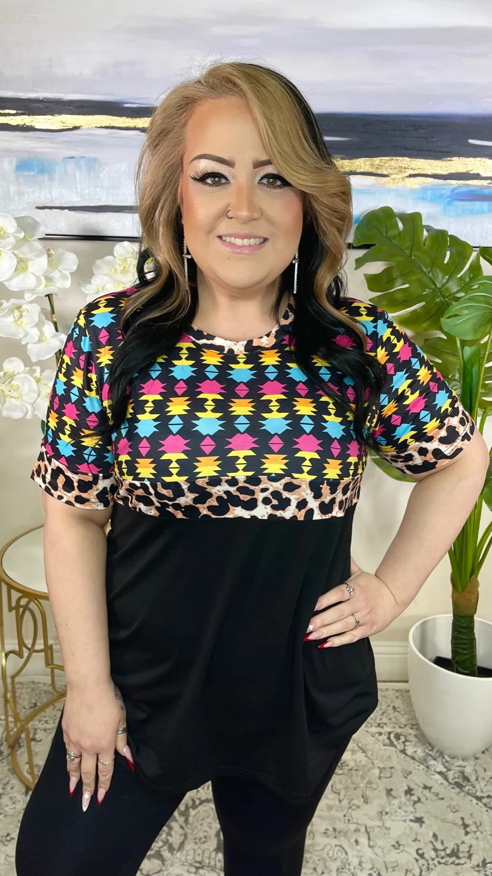 Colorful Tribal, Leopard, Black Top